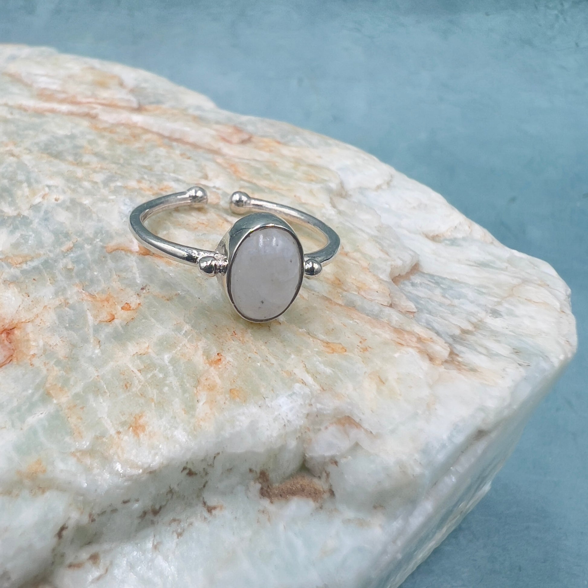 Moonstone Adjustable Ring w 925 Sterling Silver