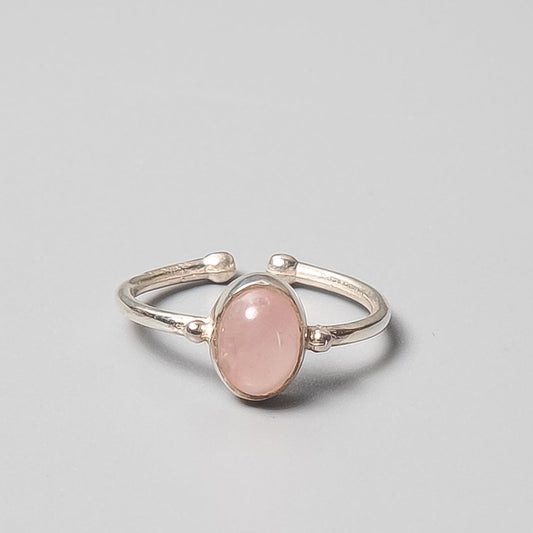 Rose Quartz Adjustable Ring w 925 Sterling Silver